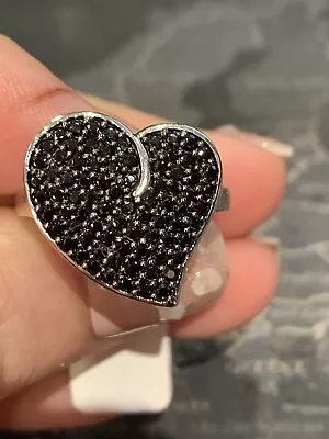 £16.50 • Buy Sterling Silver Black Spinel Heart Cluster Ring Size Q BN Gemporia TGGC