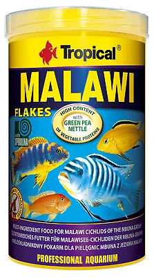 Original TROPICAL MALAWI Flakes MBUNA CICHLID FISH FOOD FLAKE 1000ml/200g TUB • £17.50