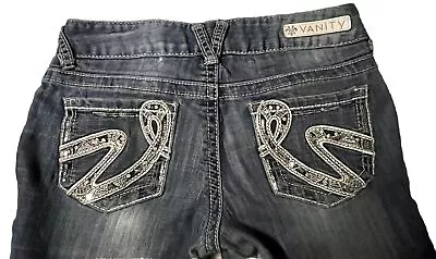 Vanity Womens Blue Denim Lo Rise Embellished BC Jeans Sz. 27 W27” X 31” L(325.E) • $14.45