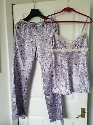 La Senza Purple Floral Silky Satin Laced Detail Pyjamas Size 12  • £15