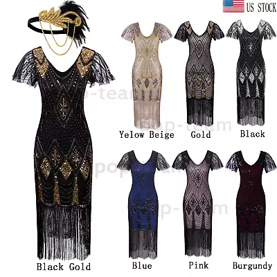 Vintage 1920s Gatsby Wedding Prom Evening Fringe Dress Flapper Costume Plus Size • $53.99