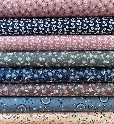 Cotton Fabric Material Dressmaking Buttercup Rose Daisy Floral Flowers Duck Egg  • £6