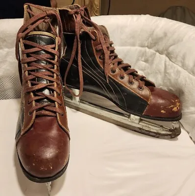 Vintage Ice Hockey Skates Black/Brown Leather NHL Officially Approved Canada 11 • $50
