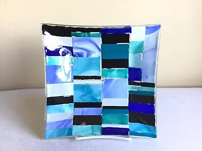 Vtg Mdina Malta Glass Fused Art Glass Blue Brick Design Square Trinket Dish   • $34.99