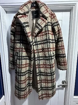 Vero Moda Teddy Coat Brown Checkered -  Size Large ( L ) • $31.13