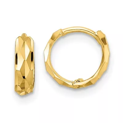 Real 14K Yellow Gold Diamond Cut Hinged Hoop Earrings; Women & Men • $108.41