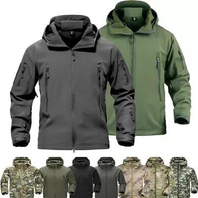 Mens Windproof Military Jacket Hooded Tactical Outdoor Winter Fleece Combat Coat • £34.20