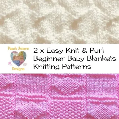 £3.59 • Buy Knitting Patterns For Baby Blankets X 2, Interlocking & Diamond Squares, Easy