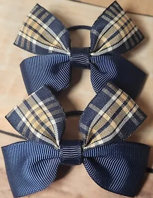 Navy Blue & Cream Tartan Hair Bows Toddler/piggies • £2.45