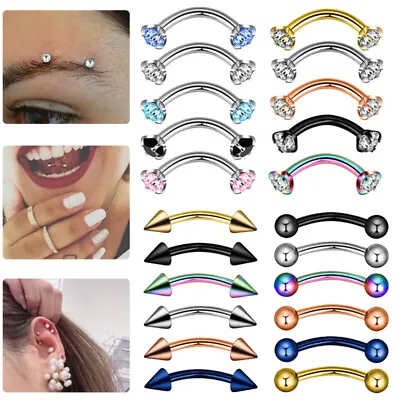 5-6PCS Surgical Steel Eyebrow Banana Ring Piercing Curved Barbell Lip Ring 16G • $3.99