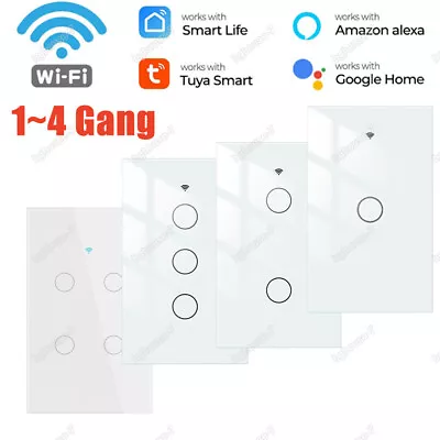 1/2/3/4 Gang Smart WiFi Wall Light Switch Touch Panel For Alexa/Google/Tuya APP  • $15.90