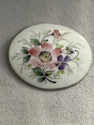 Antique Hand-Painted Porcelain Floral Flower Brooch Victorian • $20