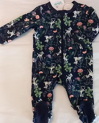 BAMBI DISNEY Baby Girl Licensed One-piece Coverall All-in-one Navy NEW Sz 00  0 • $19.95