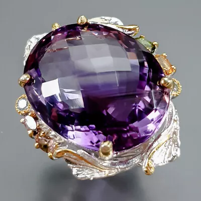 Handmade 52ct+ Natural Amethyst Ring 925 Sterling Silver Size 7 /R346176 • $45.99