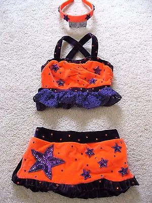 $89.95 • Buy National Pageant SwimSuit Swim Wear Orange Purple Stars Glitz 3PC Girls 7-8 8-10