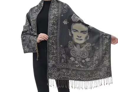 Quality Mexican Pashmina Shawl Scarf Wrap Frida Kahlo Denim Blue/Light Blue/Gold • $36.99