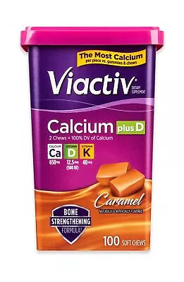 Viactiv Calcium +D Supplement Soft Chews Caramel 100-Count Vitamin D 14.4 Ounces • $31.76