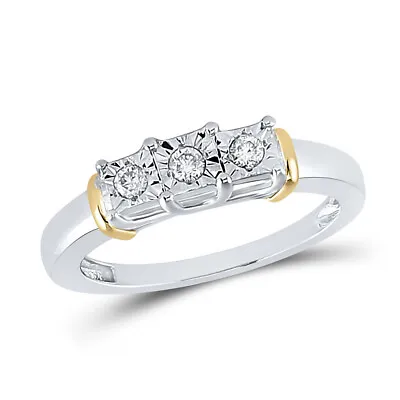 £309.08 • Buy Sterling Silver Womens Round Diamond 3-stone Ring 1/8 Cttw