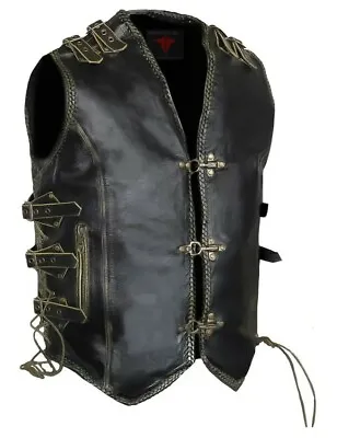 Mens Genuine Cow Leather Heavy Zipper Rocker Biker Waistcoat Motorcycle Vest  • $99.99