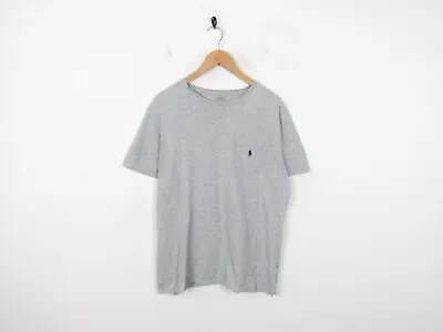Ralph Lauren Grey Pocket T-Shirt Short Sleeve Round Neck Cotton Top Large • £15.99