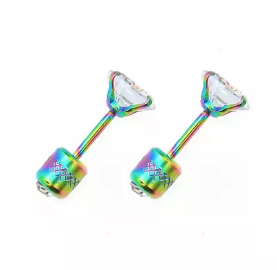 A PAIR Silver Prong Set CZ Stud Earrings Screw Back Colorful Surgical Steel • $3.95