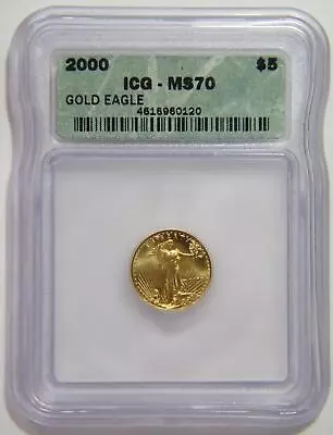 2000 $5 Gold American Eagle 1/10 Oz U.s Mint Bullion Coin Icg Slab Ms70 🌈⭐🌈 • $9.99