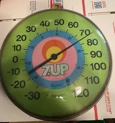 1970's Vintage 7UP Metal Thermometer JUMBO DIAL Soda Advertising • $174.99