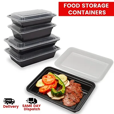 Black Reusable Meal Prep Containers With Lids Microwave Food Storage Lunch Boxes • £13.99