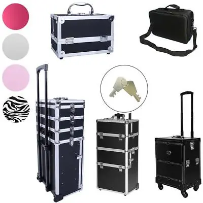 Pro PVC/Aluminum Makeup Rolling Case Bag Lockable Cosmetic Wheeled Trolley Box • $36.99