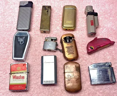 Lot Of 12  Vintage Cigarette Lighters Used For Parts Or Repair • $9.95
