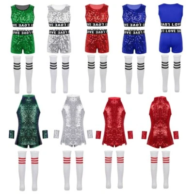 £10.99 • Buy Kids Girls Street Dance Wear Costume Performance Sequins Modern Hip Hop Jumpsuit