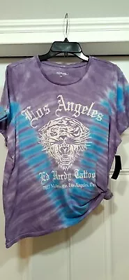 Ed Hardy  Los Angeles Women Tshirt  Purple Tie Dye Summer Melrose Beach Size 1X • $29.99