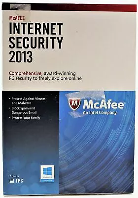 McAfee Internet Security 2013 1 PC  Retail Box Disc For Windows XP 7 8 • $5.99