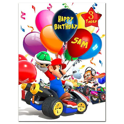 G406; Large Special Personalised BIRTHDAY CARD; Your Text; Mario Kart 8 Deluxe • £4.50