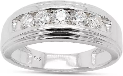 4.50 CTW Round Cut VVS1 Moissanite Men's Wedding Band Ring 14k White Gold Plated • $120