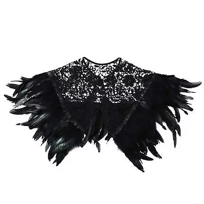 US Gothic Victorian Feather Shrug Shawl Cape Embroidery Lace Pearl Choker Collar • $13.15