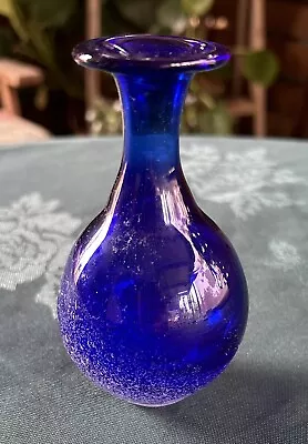 Vintage Hand Blown Cobalt Blue Art Glass Vase 11.5 Cm H • $15