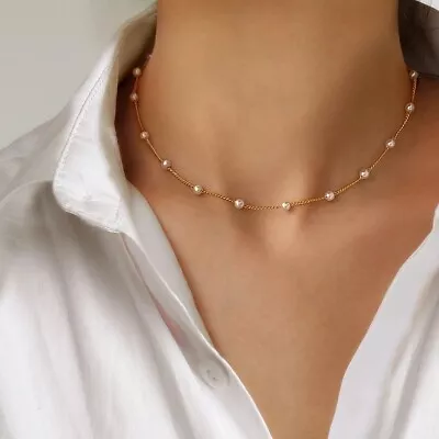 Pearl Necklace Choker Chain Beads Jewellery • £2.99