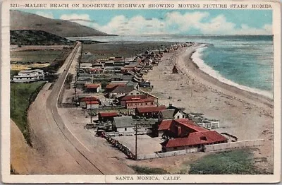 MALIBU California Postcard PCH Roosevelt Highway  Moving Picture Stars' Homes  • $5.60