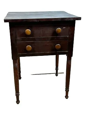 Federal Sheraton 1830s Two Drawer Work Table Night Stand Cherry & Mahogany Solid • $275