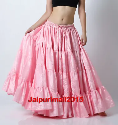 $44.68 • Buy Pink Satin 25 Yard Skirt 4 Tiered Tribal Belly Dance Gypsy Flamenco Renaissance
