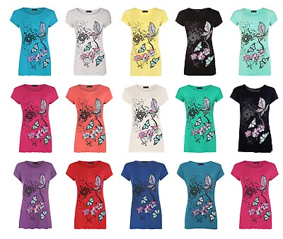 Women’s Plus Size Flower & Butterfly Print Short Sleeve T-Shirt Ladies Baggy Top • £4.99