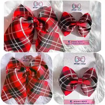 Girls / Mummy And Me Christmas Hair Bows Made With Red Tartan Ribbon (Handmade) • £3