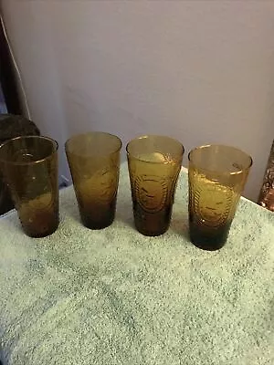 Vintage Murano Amber Tumbler Drinking Glasses Set Of 4-12 Oz • $26