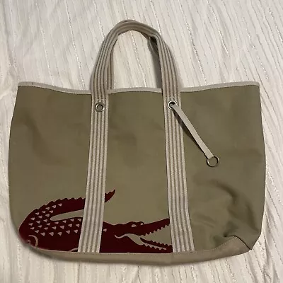 Vintage LACOSTE Canvas Medium Tote Bag Purse Red Alligator • $30