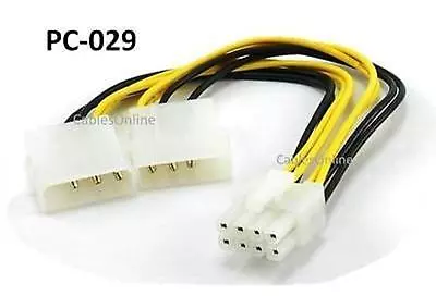 6 Inch Dual 4-Pin Molex To 8-Pin EPS Power Adapter Cable - CablesOnline  PC-029 • $6.99