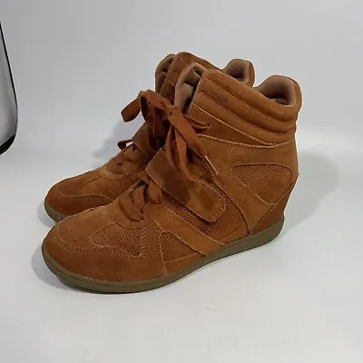 SKCH+3 Skechers Womens 9 Sneakers Ankle Boots Leather Hidden Wedge Rust Orange • $29.99