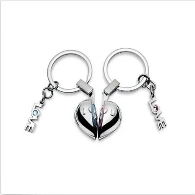 I LOVE YOU Sound Half A Heart Design Metal Couple Lover Key Chain Ring KC1 • £17.36