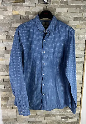 Timberland Mens Size XL Slim Fit Polka Dot Blue Long Sleeve Shirt  • £16.24