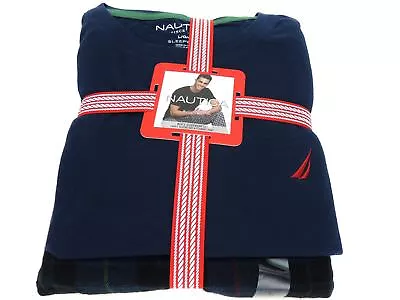 Nautica Men's 100% Cotton Pajama Pant And T-Shirt Set Navy Blue Plaid Size L • $35